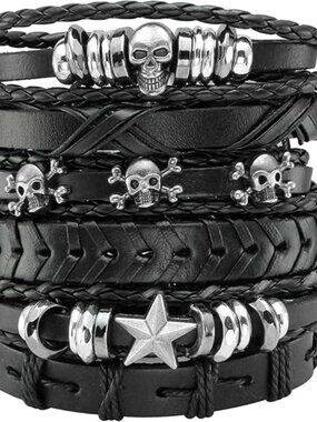 3 Pc Leather Punk Bracelet Men Women of Rock Rivet Wrap Retro Spike Goth Biker